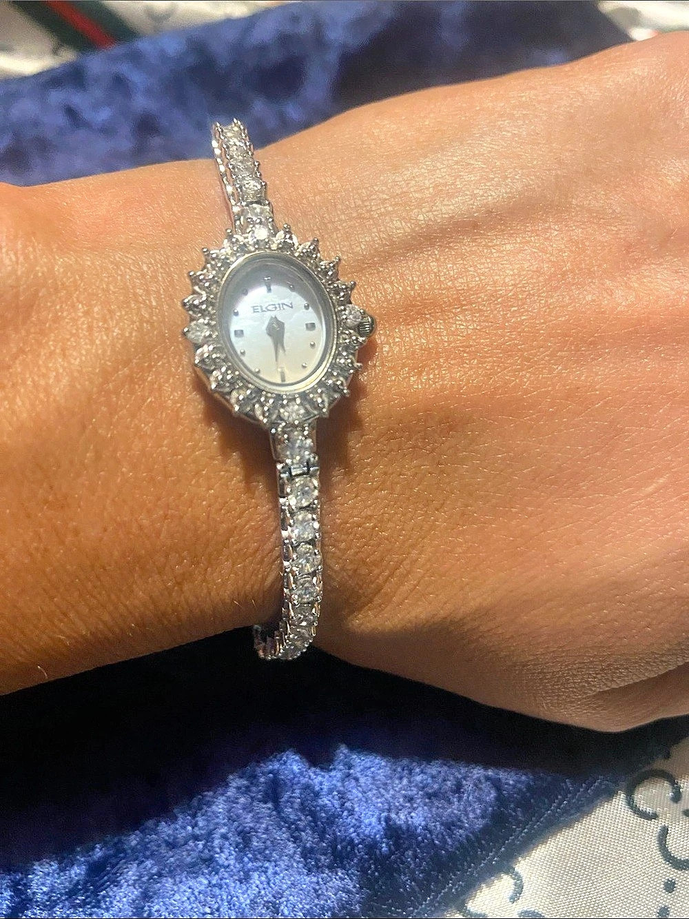 Vintage Elgin EG124N Crystal-Set Bracelet Watch in Silver